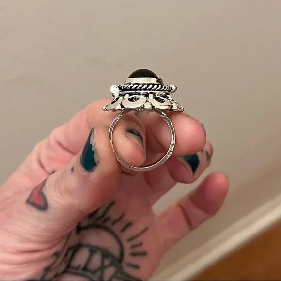 Sterling-Style Tiger's Eye Statement Ring - Brown Gemstone - Picture 2 of 4